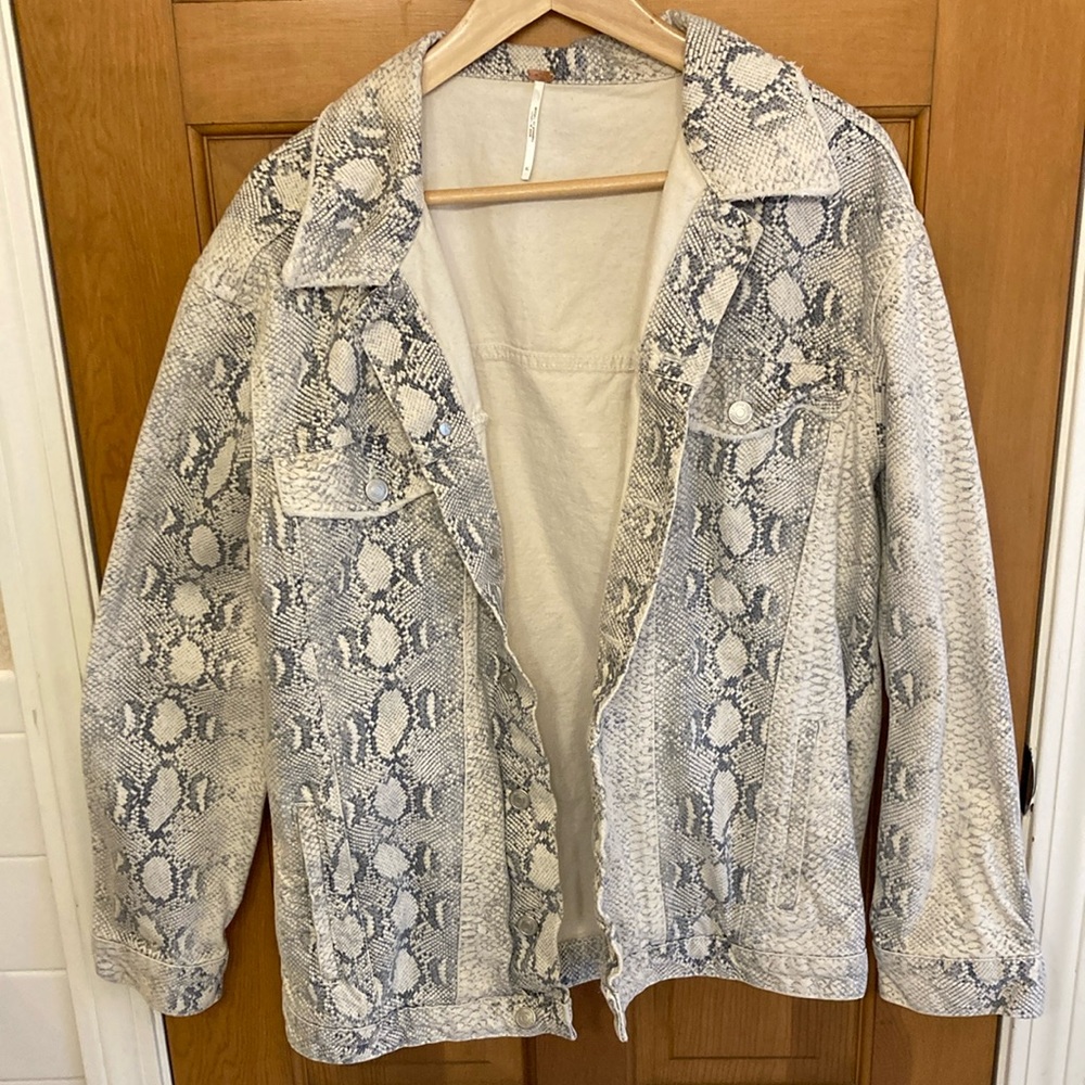 Free People Snake Print Denim Jacket